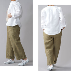 【wafu premium linen】比翼仕立て スタンドカラーシャツ 長袖シャツ/ホワイト t030a-wht3 2枚目の画像