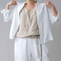 【wafu premium linen】比翼仕立て スタンドカラーシャツ 長袖シャツ/ホワイト t030a-wht3 4枚目の画像