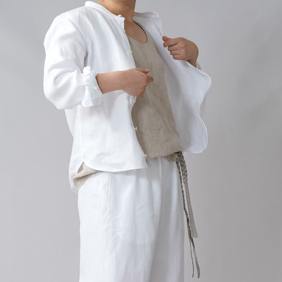 【wafu premium linen】比翼仕立て スタンドカラーシャツ 長袖シャツ/ホワイト t030a-wht3 6枚目の画像