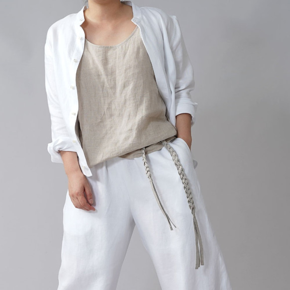 【wafu premium linen】比翼仕立て スタンドカラーシャツ 長袖シャツ/ホワイト t030a-wht3 7枚目の画像
