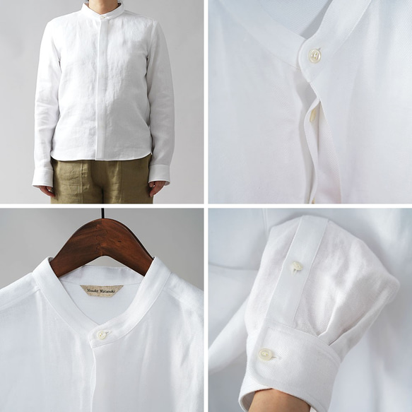 【wafu premium linen】比翼仕立て スタンドカラーシャツ 長袖シャツ/ホワイト t030a-wht3 9枚目の画像
