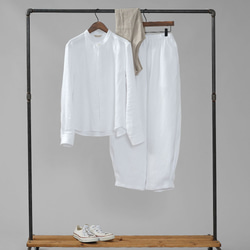 【wafu premium linen】比翼仕立て スタンドカラーシャツ 長袖シャツ/ホワイト t030a-wht3 10枚目の画像