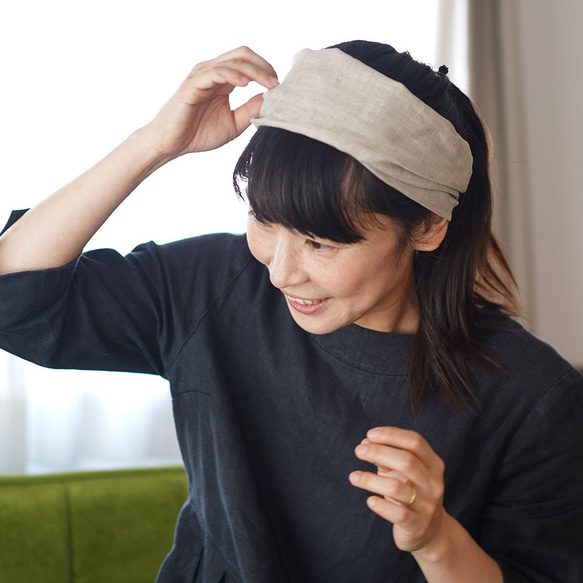 亜麻ナチュラル/シンプルバンド】リネン ヘアバンド ターバン ヘア