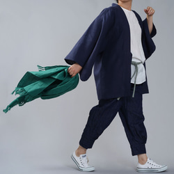 【wafu】中厚リネン羽織 男女兼用 和装 和服 リネン着物 kimono/鉄紺（てつこん） h037h-ttk2 2枚目の画像