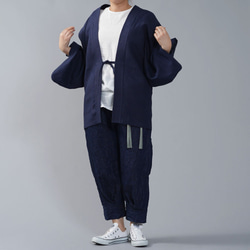 【wafu】中厚リネン羽織 男女兼用 和装 和服 リネン着物 kimono/鉄紺（てつこん） h037h-ttk2 4枚目の画像