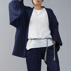 【wafu】中厚リネン羽織 男女兼用 和装 和服 リネン着物 kimono/鉄紺（てつこん） h037h-ttk2 6枚目の画像