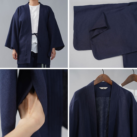 【wafu】中厚リネン羽織 男女兼用 和装 和服 リネン着物 kimono/鉄紺（てつこん） h037h-ttk2 9枚目の画像