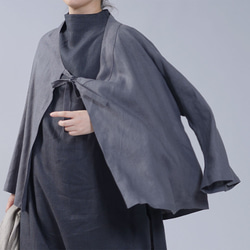 [Wafu]中厚亞麻Sansou和服日式服裝Zen Haori插肩袖喇叭袖/暗灰色h037e-dmg2 第8張的照片