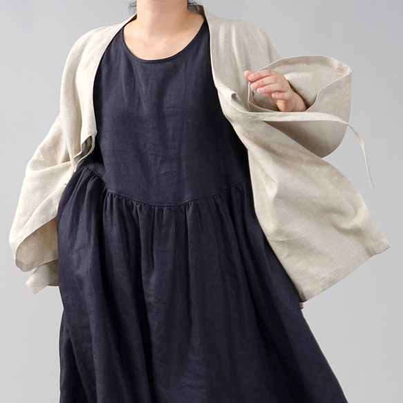 [Wafu]中厚亞麻Samue日式服裝Zen Haori插肩袖鈴鐺袖/亞麻天然h037e-amn2 第8張的照片