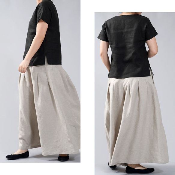 【wafu】中厚 リネン Tシャツ 半袖 トップス リネンブラウス/ブラック t014a-bck2 2枚目の画像