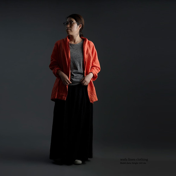 【wafu】Linen Cardigan　トッパーカーディガン ハンドワッシャー /バーミリオン h014a-vmi2 6枚目の画像