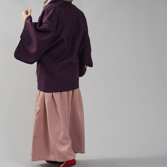 【wafu】中厚リネン羽織 男女兼用 和装 和服 リネン着物/紫根(しこん) h037h-skn2 8枚目の画像