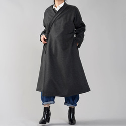 [Wafu 1限定]羊毛羊毛上衣和服和服傳統/木炭灰h037-cgy3 第1張的照片