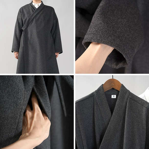 【wafu 1着限定】ウールWool 羽織コート 着物 kimono 伝統的/チャコールグレー h037-cgy3 9枚目の画像