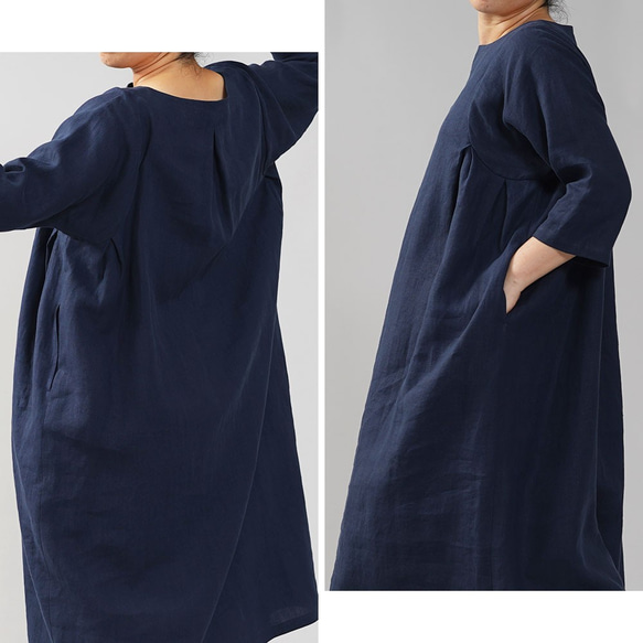 【wafu】Linen Dress　秘密のシルエット 7部袖 /　留紺(とめこん)　a083a-tmk1 2枚目の画像