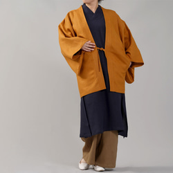 【wafu】中厚リネン羽織 男女兼用 和装 和服 リネン着物 kimono/琥珀(こはく) h037h-kau2 3枚目の画像