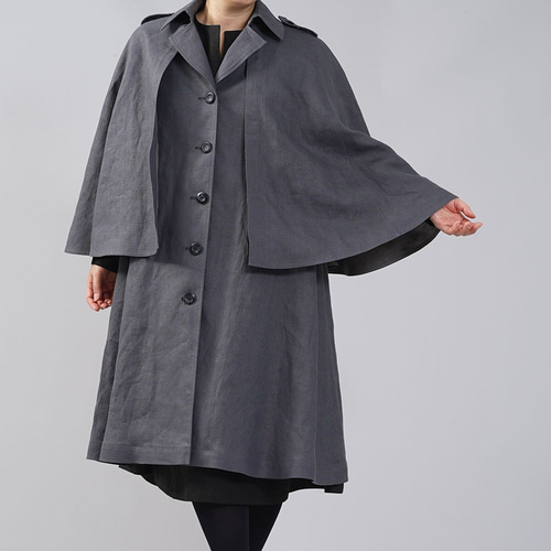 wafu】中厚 リネン インバネスコート とんびコート ケープ 裏地あり