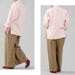 [Wafu] * 長袖中厚亞麻和服領襯衫上衣 Zen 亞麻 100% / 貝殼粉色 t010d-spk2 第2張的照片