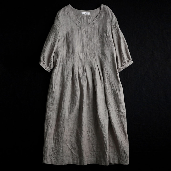 [Wafu]亞麻連衣裙V領連衣裙/灰珍珠a062a-asp2 第9張的照片