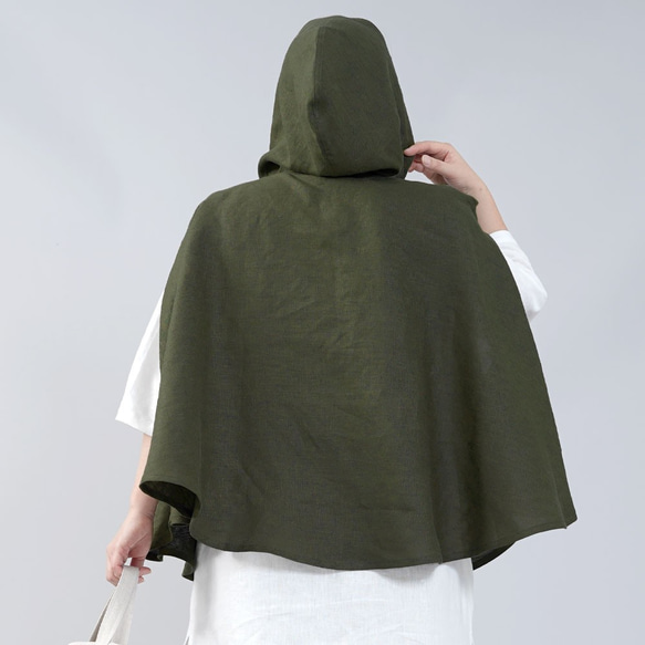 【和服】中厚亞麻罩披風斗篷罩衫/卡其色 h029a-khk2 第3張的照片