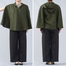 【和服】中厚亞麻罩披風斗篷罩衫/卡其色 h029a-khk2 第4張的照片