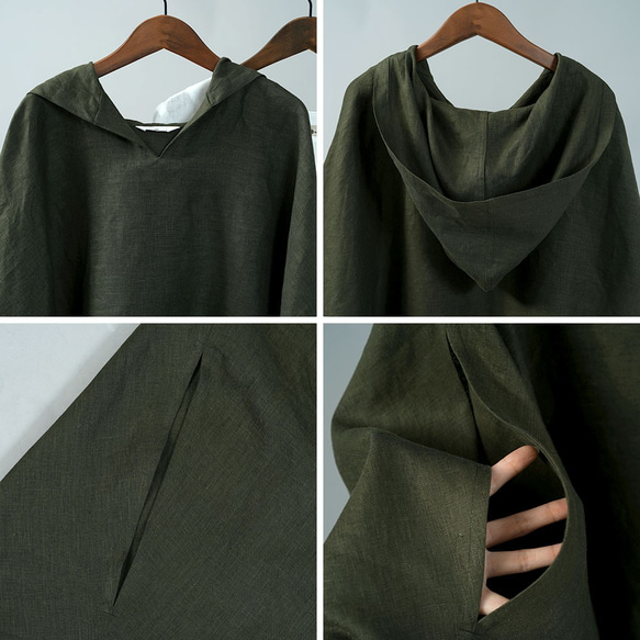 【和服】中厚亞麻罩披風斗篷罩衫/卡其色 h029a-khk2 第10張的照片