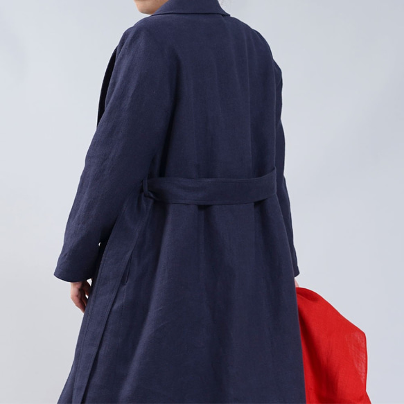 【Wafu Premium】亞麻拉絨亞麻披肩彩色大衣/藏青色h008c-neb3 第3張的照片