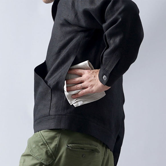 [wafu Premium Linen] Linen Parka Jacket 派克大衣/燈黑 h046c-lbk3 第3張的照片