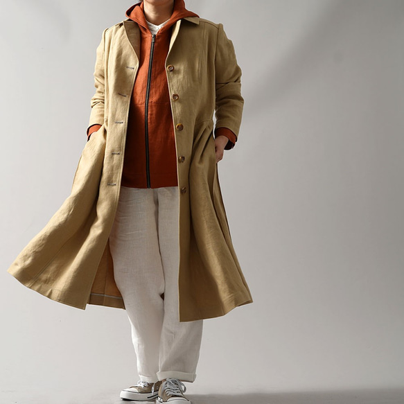 [wafu Premium] [定做] Linen Coat Pleated Coat/Champagne h010b-cpn3 第3張的照片