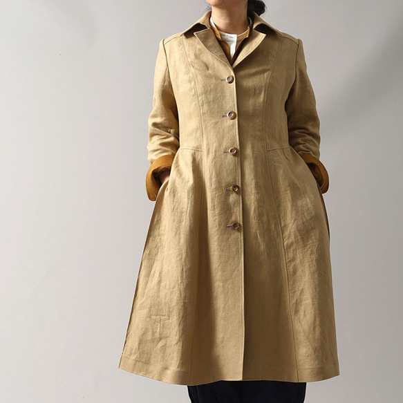 [wafu Premium] [定做] Linen Coat Pleated Coat/Champagne h010b-cpn3 第7張的照片