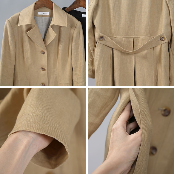 [wafu Premium] [定做] Linen Coat Pleated Coat/Champagne h010b-cpn3 第9張的照片