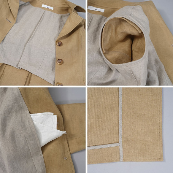 [wafu Premium] [定做] Linen Coat Pleated Coat/Champagne h010b-cpn3 第10張的照片