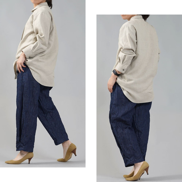 [wafu] 中厚 Hiyoku 亞麻襯衫，長袖，櫻桃領亞麻襯衫，落肩/亞麻自然色 t018c-amn2 第2張的照片