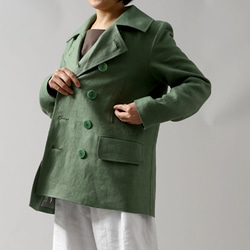 【Wafu Premium】Linen Linen P Coat Jacket Short Coat/翡翠h017a-jad3 第1張的照片