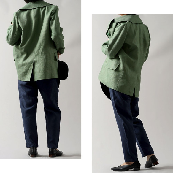 【Wafu Premium】Linen Linen P Coat Jacket Short Coat/翡翠h017a-jad3 第2張的照片