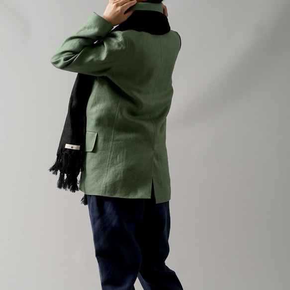 【Wafu Premium】Linen Linen P Coat Jacket Short Coat/翡翠h017a-jad3 第3張的照片