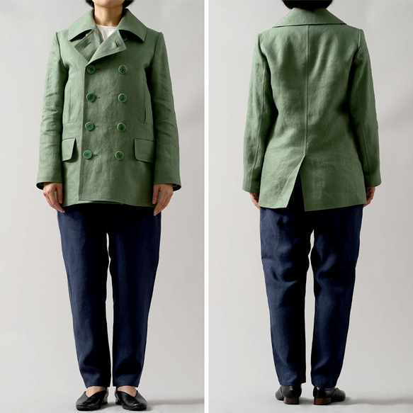 【Wafu Premium】Linen Linen P Coat Jacket Short Coat/翡翠h017a-jad3 第4張的照片