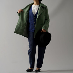 【Wafu Premium】Linen Linen P Coat Jacket Short Coat/翡翠h017a-jad3 第6張的照片