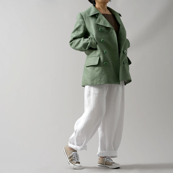 【Wafu Premium】Linen Linen P Coat Jacket Short Coat/翡翠h017a-jad3 第8張的照片