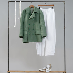 【Wafu Premium】Linen Linen P Coat Jacket Short Coat/翡翠h017a-jad3 第9張的照片