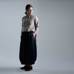 [L] [wafu] Miyabi 亞麻上衣 高領內袖開衩/淡褐色 p014a-hbm1-l 第4張的照片