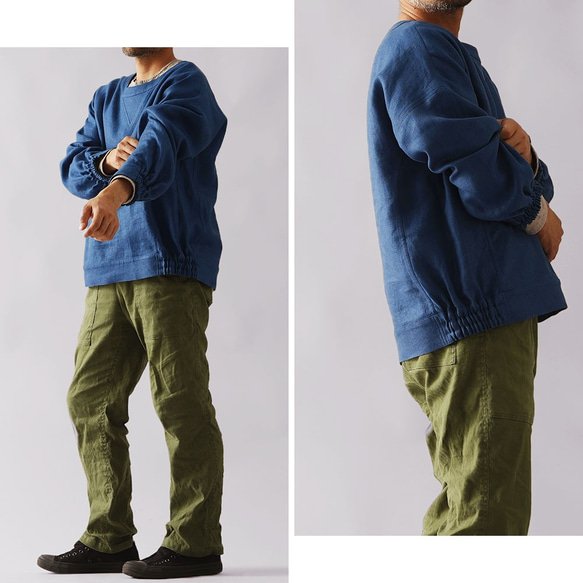[wafu premium] [訂製] 亞麻上衣亞麻運動衫/海洋 t048c-ocn3-m 第2張的照片
