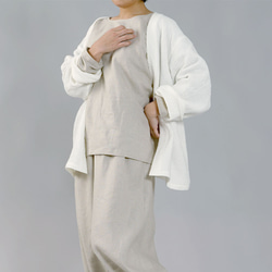 【Wafu】中厚亞麻亞麻睡衣睡衣房服上下套裝/亞麻天然r011b-amn2 第8張的照片