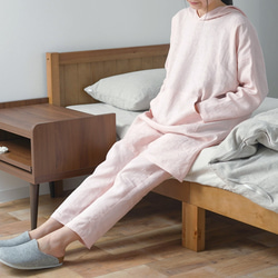 【M碼】【wafu】中厚麻連帽上下套裝 房間裝睡衣/貝殼粉色 r014a-spk2-m 第3張的照片