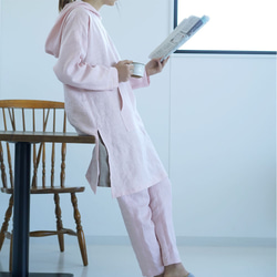 【M碼】【wafu】中厚麻連帽上下套裝 房間裝睡衣/貝殼粉色 r014a-spk2-m 第7張的照片
