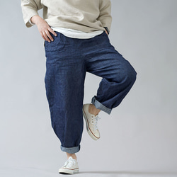 [wafu簡介]厚亞麻粗布牛仔長褲顏色會褪色。 /靛藍b015b-ind3 第7張的照片