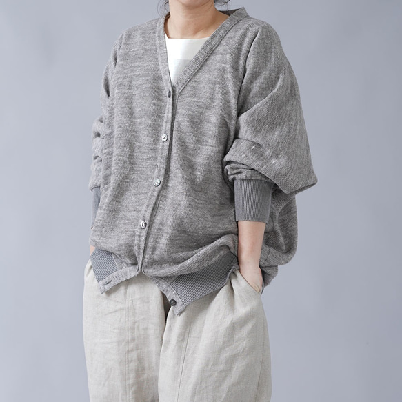 [Wafu]定做長袖！厚亞麻羊毛針織的多爾曼羊毛衫/麻灰色H030A-SLW3 第1張的照片