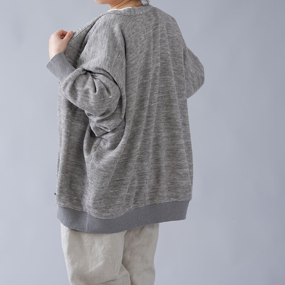 [Wafu]定做長袖！厚亞麻羊毛針織的多爾曼羊毛衫/麻灰色H030A-SLW3 第8張的照片