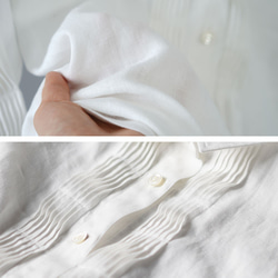 [wafu] [訂製] 稍薄亞麻細褶長袖襯衫 40 支/白色 [M 碼] t013b-wht1-m 第5張的照片