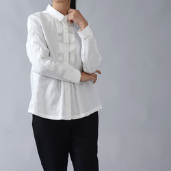 [wafu] [訂製] 稍薄亞麻細褶長袖襯衫 40 支/白色 [M 碼] t013b-wht1-m 第8張的照片